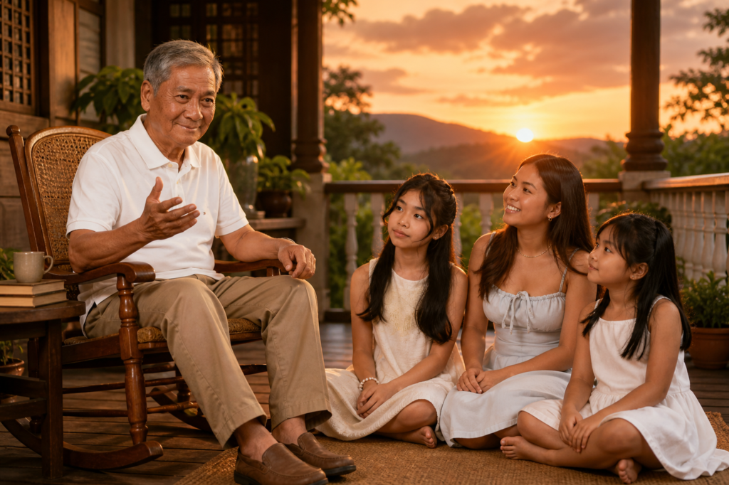 listen mga apo Lolo Melvyn sharing survival tactics with his Apos on the veranda