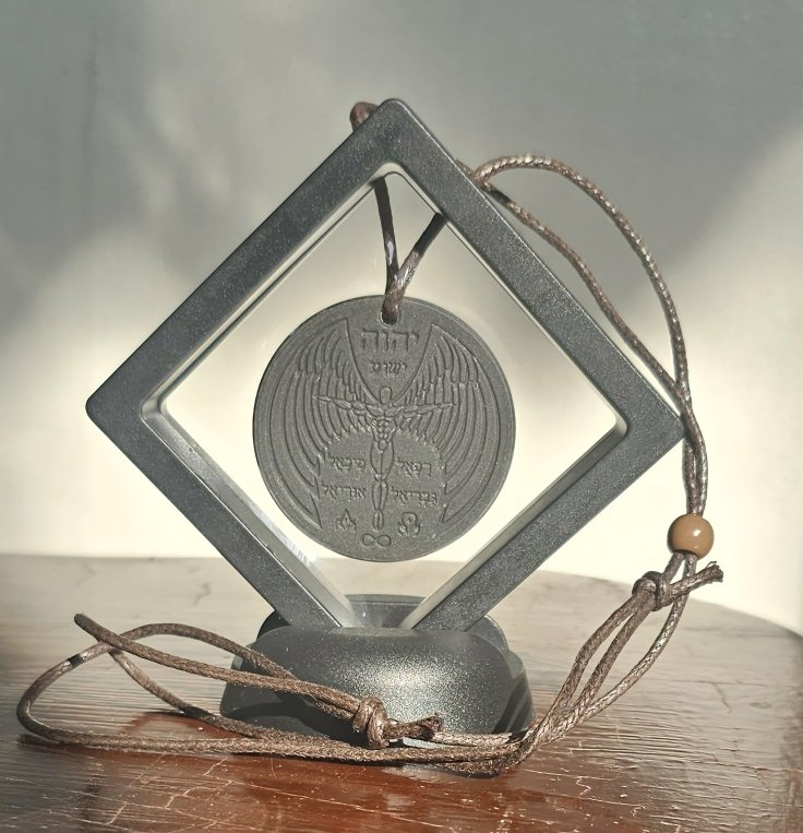 Diamond floating display holder and premium wearable cord for Sovereign Shield Medallion