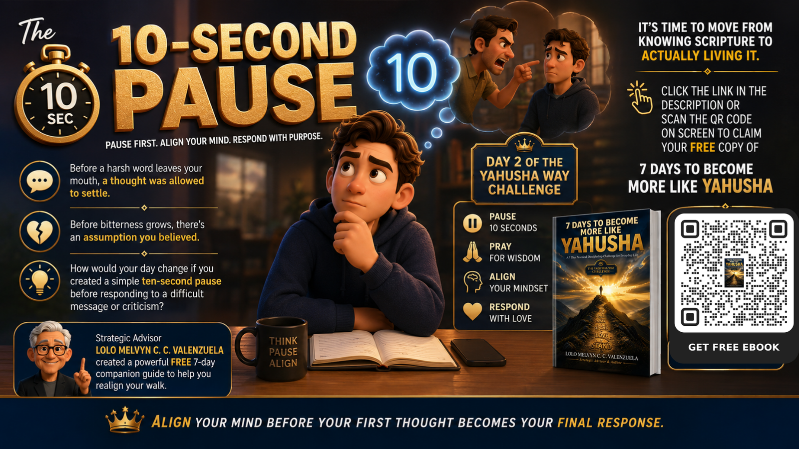 The 10-Second Pause graphic explaining how to align your mindset before responding
