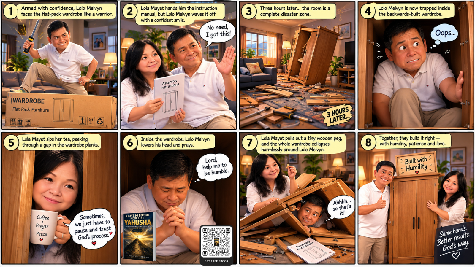 Lolo Melvyn stuck inside a wooden cabinet falling into the I Know Everything Trap alongside Lola Mayet