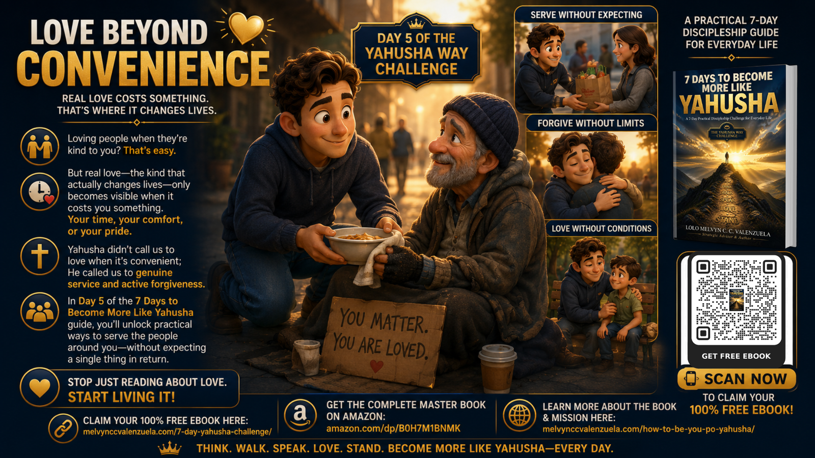 Love Beyond Convenience book guide banner showing selfless service and active forgiveness principles
