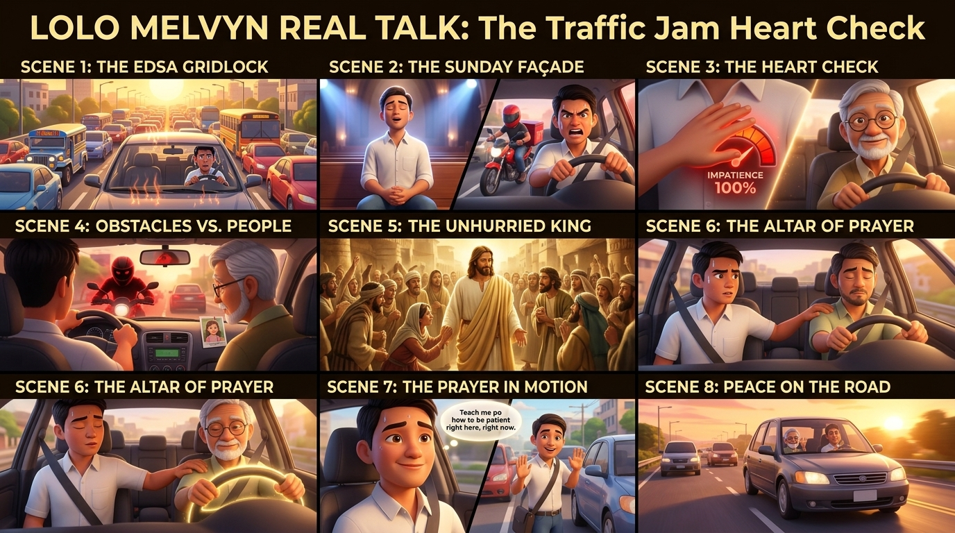 The Traffic Jam Heart Check showing a driver learning Christian patience in Manila traffic inspired by How to Be You Po Yahusha