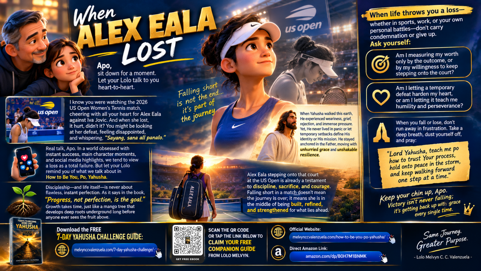 When Alex Eala Lost - Pixar Style Illustration of Lolo Melvyn and Alex Eala