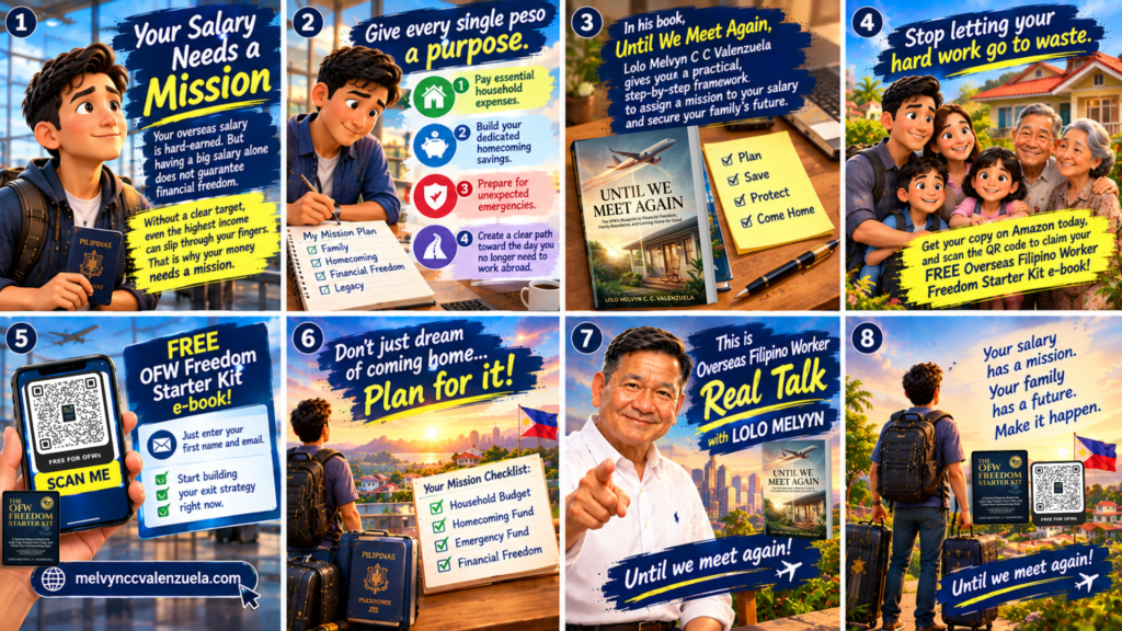 Your Salary Needs A Mission illustration showing the OFW 4 part money purpose framework and exit strategy by Lolo Melvyn